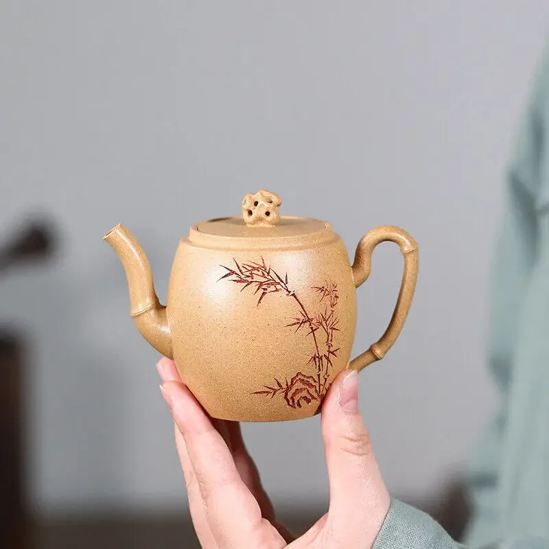 120ml handmade tea pot bamboo carved marked real yixing zisha duan clay pot new