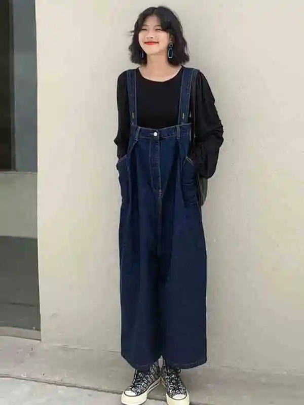 

plus Size Denim Overalls Women's Spring Autumn New Korean Version Wide Leg Jumpsuit Faionable And Wear Resistant Jeans
