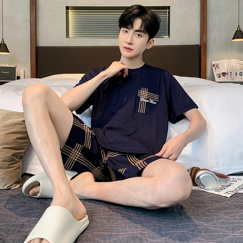 

Modal New Men's Summer Thin Short Sleeve Shorts Pajama Set Homewear Suit For Men In Summer pyjama homme Dropship Pijamas