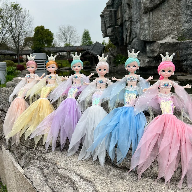 30cm Beautiful Wedding Mermaid Doll Elf Princess Doll Headdress Fairy Figure Toys Decoration DIY Birthday Gifts For Girls