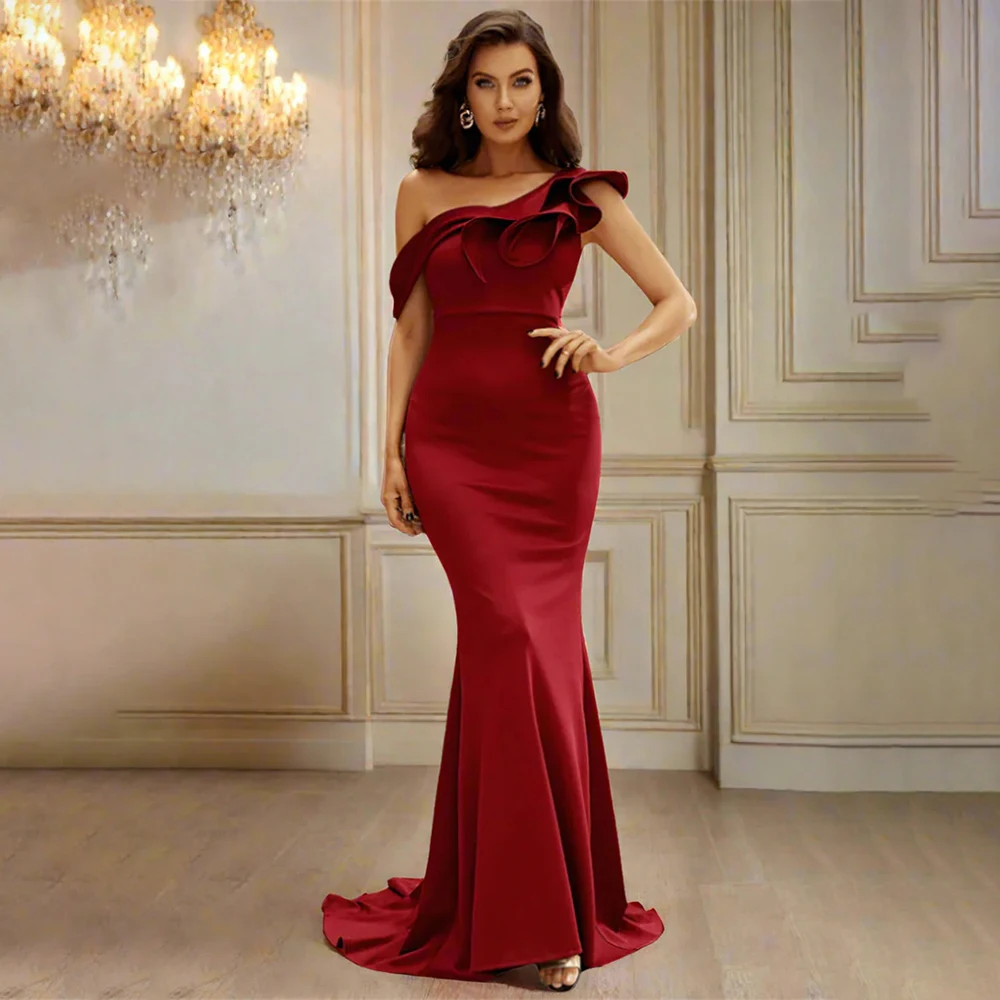 

One Shoulder Evening Dress Women Elegant Backless Prom Dresses Ruffle Mermaid Formal Gown 2025 Sexy Cocktail Dress Customized