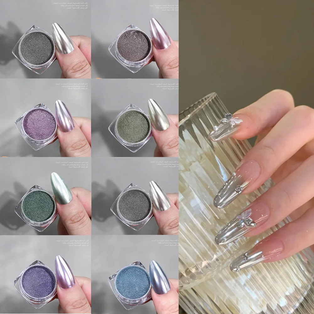 1 جرة ضوء القمر مرآة الأظافر مسحوق بريق الغبار الكروم لامع الفضة/الذهب/الأرجواني لامعة فرك الغبار مسمار UV هلام البولندية الصباغ #2