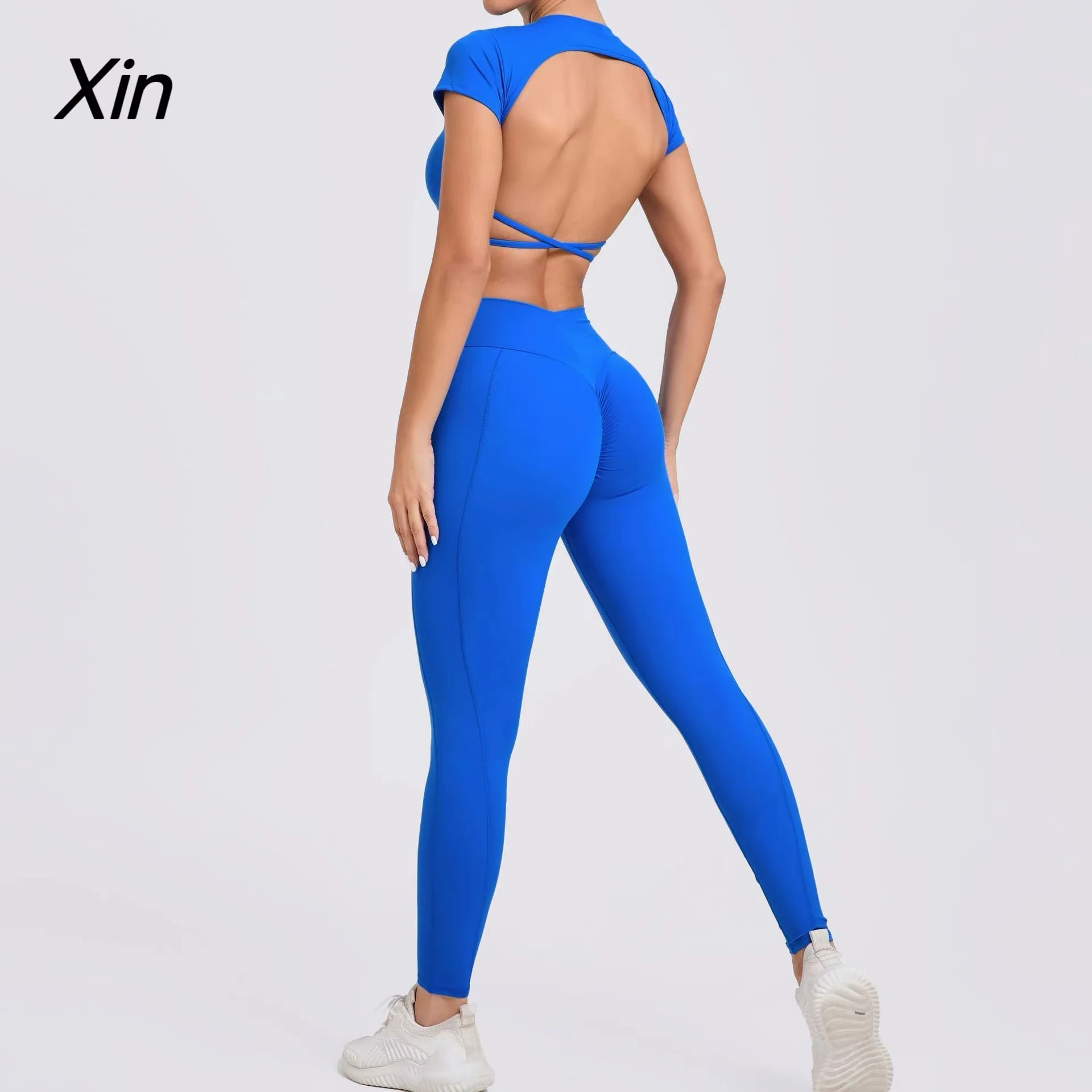 2PCS Yoga Set Fitness Crop Top Short Sleeve Women Tracksuit Sportswear Workout Clothes Athletic Wear Gym Legging Sports Suits