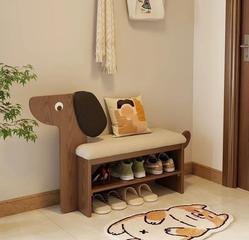 Solid Wood Dog Home Cute Creative Shoe Rack Wear Shoe Stool Door Entry Cabinet Seat Hot New