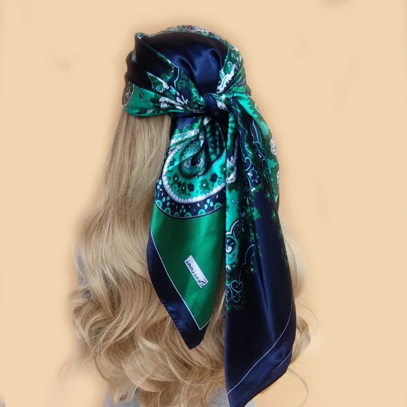 Luxury Brand Scarf Top Women Summer Satin Foulard Bandana Cheveux Soft Neckerchief Hijab Head Scarf Silk For Ladies