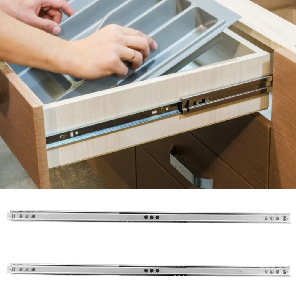 2Pcs Hardware Cold-Roll Steel Sheet Drawer Slide Rail Two Way Slide Silver Drawer Guide 40x1.7cm Ball Bearing Slide Office