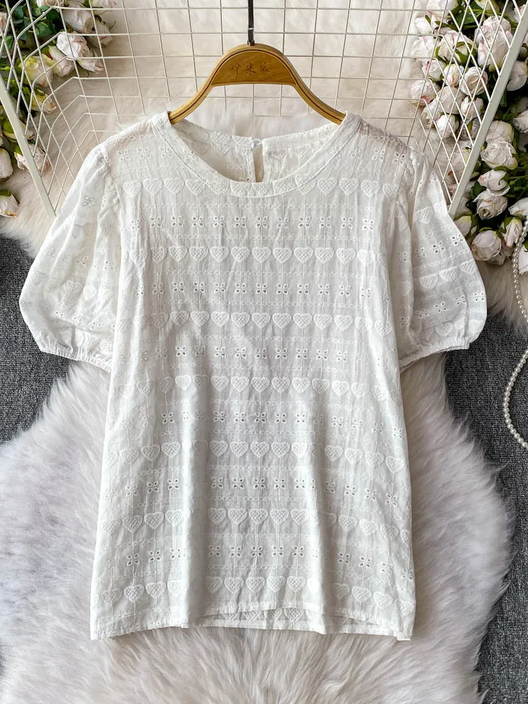 

Женская футболка свободного покроя с вышивкой Bubble Sve, круглый летний новый дизайн, топ для похудения с сердечком любви