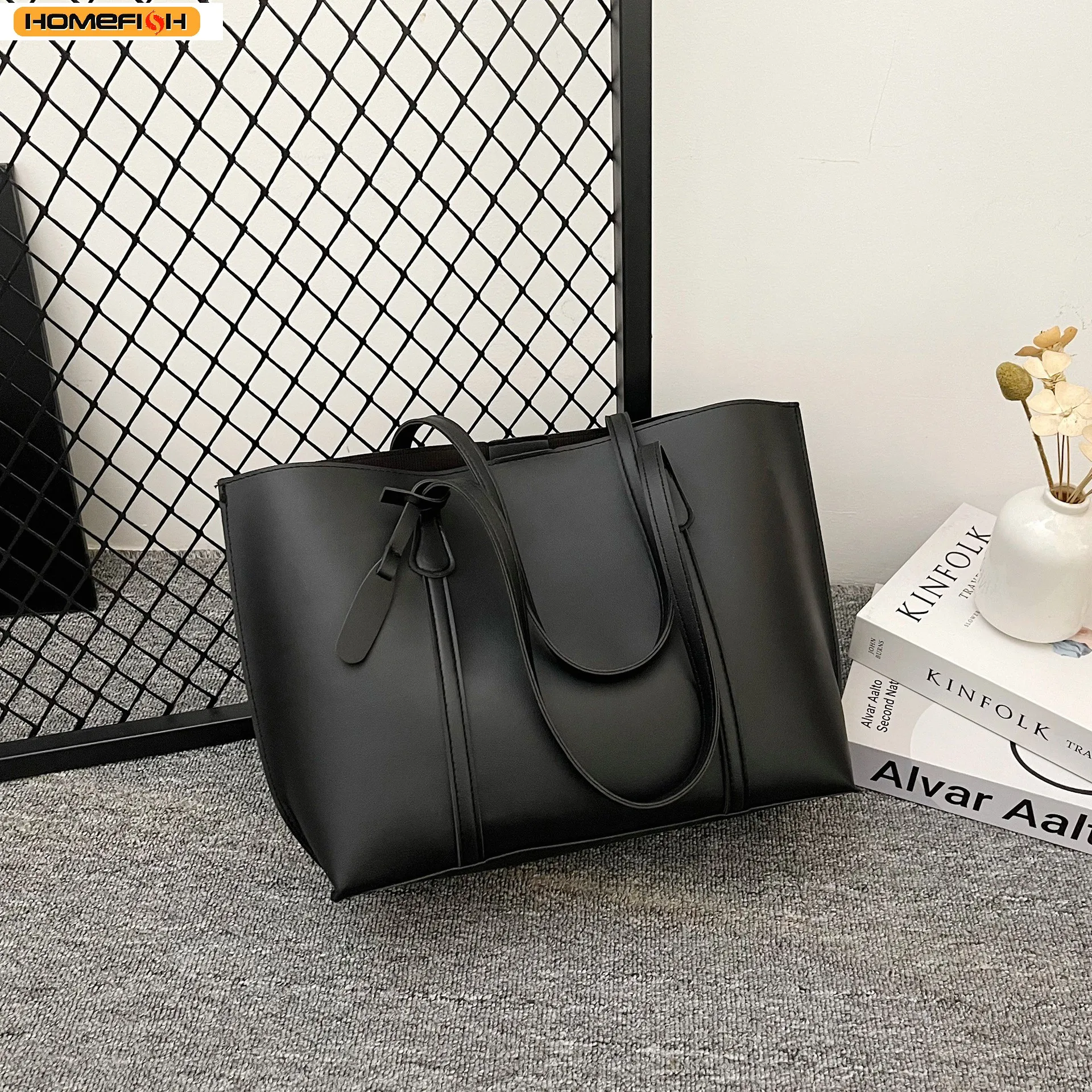 Homefish Large Capacity Women's Bag, New Soft Leather Tote Bag, Casual and Versatile Single Shoulder Bag for Korea Style Handbag