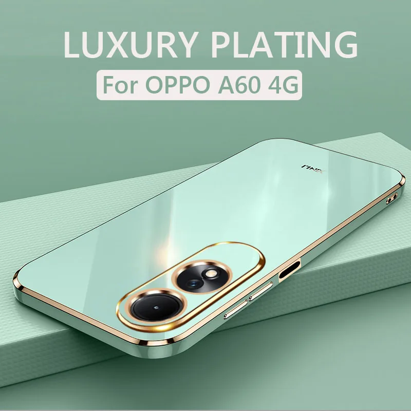 Luxury Square Plating Phone Case On For OPPO A60 4G OPPOA60 4G ShockProof Soft Silicone Back Cover