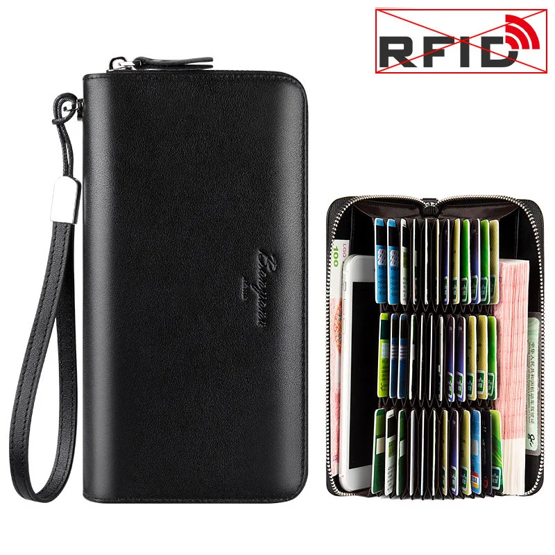 45 Bits Men Credit Card Holder Genuine Leather ID Bank Card Case Mens Wallets RFID Cardholder Wallet for Men Phone Clutch Purse