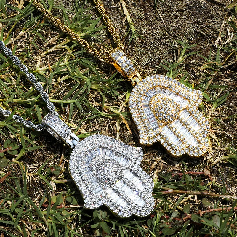 

Hip Hop Claw Setting 5A+ CZ Stone Bing Iced Out Solid Hand of Fatima Pendants Necklace for Men Rapper Jewelry Gift