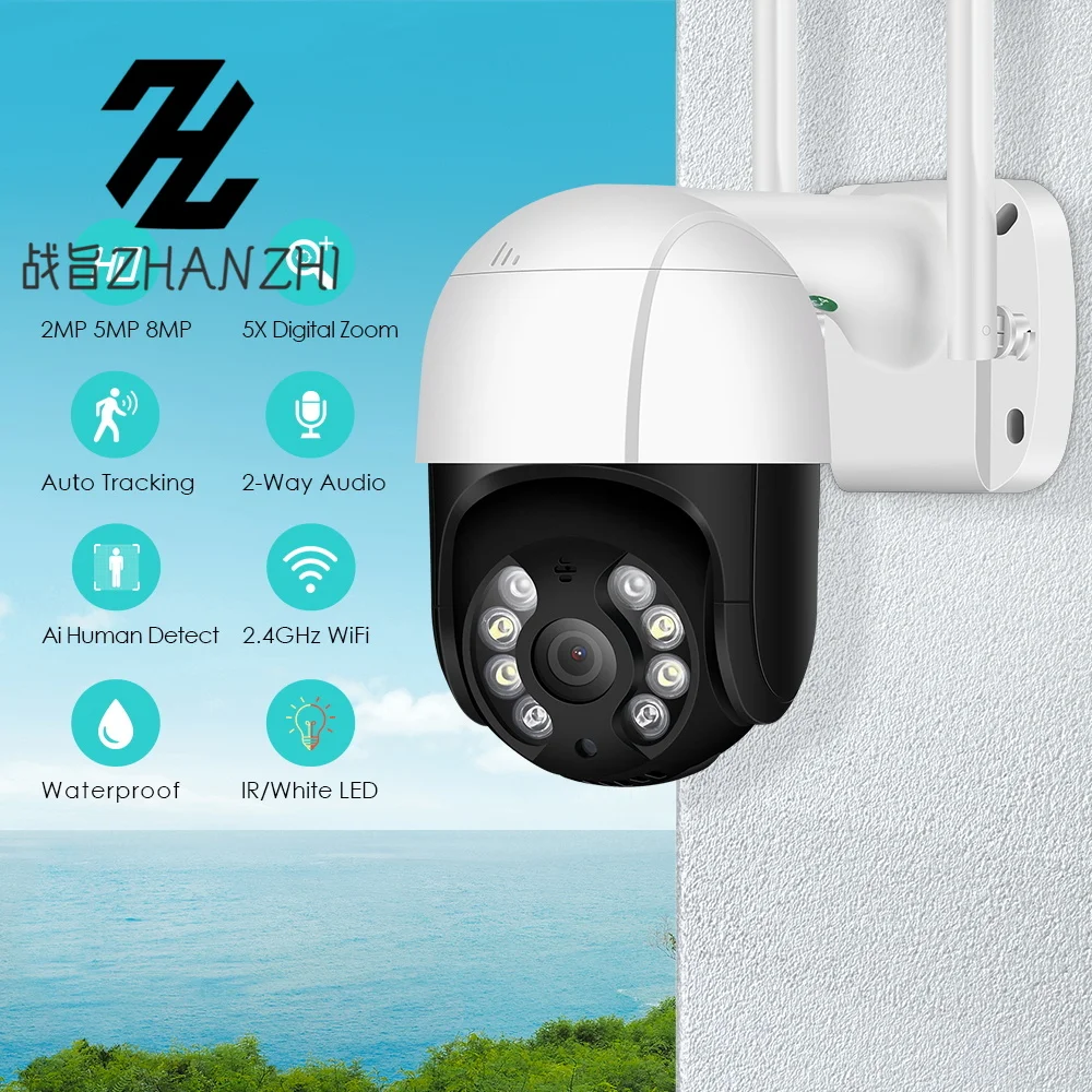 Top! 8MP 4K IP Camera WiFi Outdoor 5MP HD Wireless Surveillance PTZ Camera AI Tracking Protect Security Cam H.265 Onvif ICsee