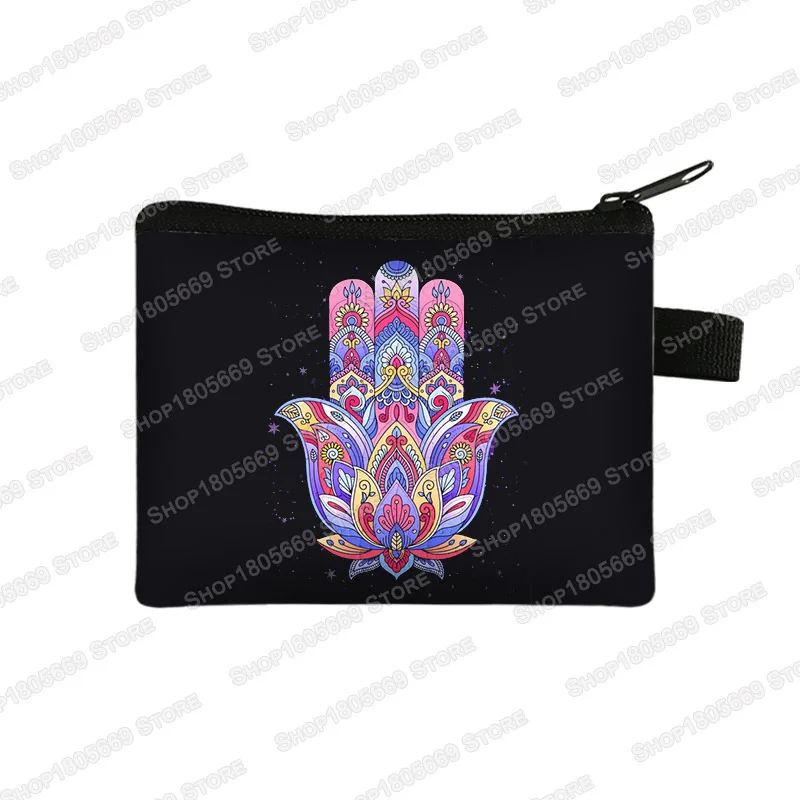 Hand of Fatima Coin Purse Turkish Blue Evil Eye Coin Bags Mandala Flower Money Bag Earphone ID Credit Card Key Small Wallet Gift