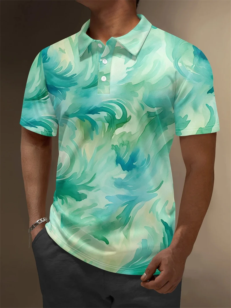 

Men's 3D printed colorful polo shirt with abstract art patterns, casual men's top, summer clothing