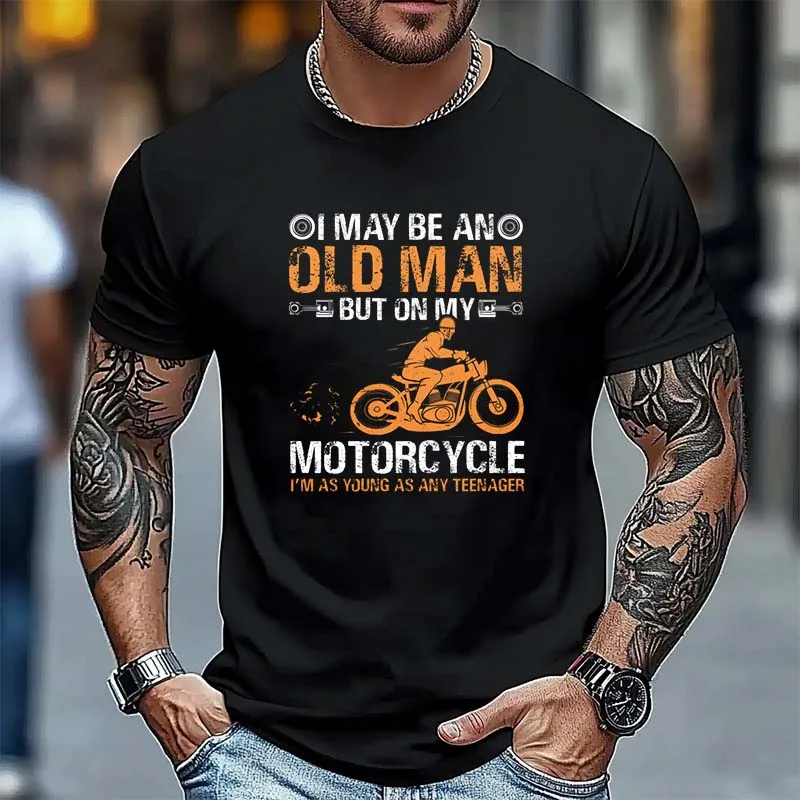 

Old Man Motorcycle Oversized T Shirt Unisex Tops Cotton Tees Fitness T-shirt Streetwear Graphic Men's Clothing Tops