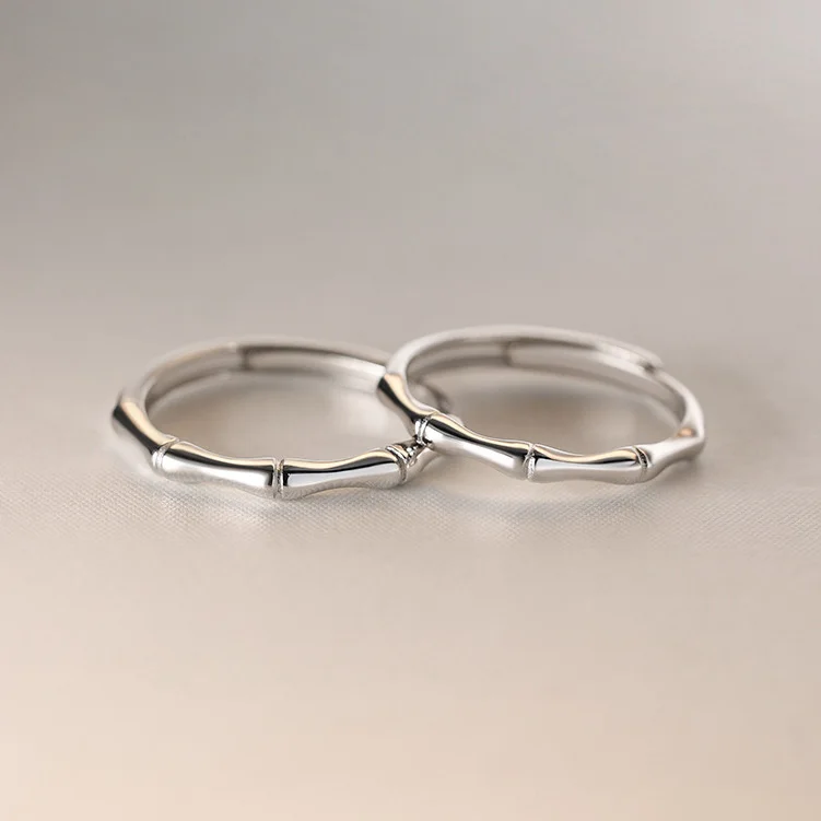 PONYKISS 925 Sterling Silver Minimalist Bamboo Joints Round Rings for Lovers' Trendy Adjustable Fine Jewelry Plant Accessories