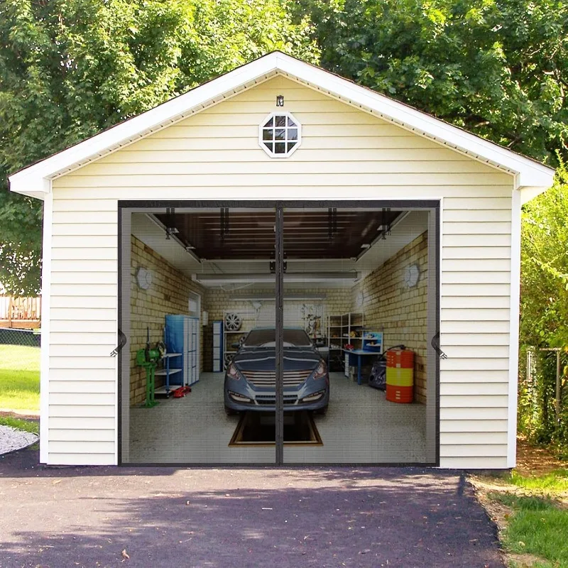 Garage Door Screen for 1 Car 12x8FT with Retractable Fiberglass Net & Heavy Duty Weighted Bottom, Hands Free, Easy Assembly