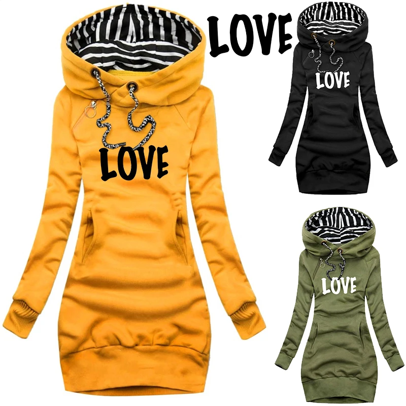 

Fashion Love Printed Women Autumn Winter Long Sleeve Casual Hoodies Dress Sweater Dress Plus Size