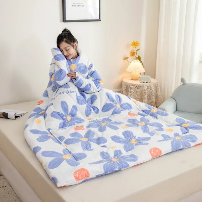 

1pc Thickened with Sleeves Quilt Wearable Duvet Floral Style Sofa Comforter edredon Warm Bedspread Quilted Blanket