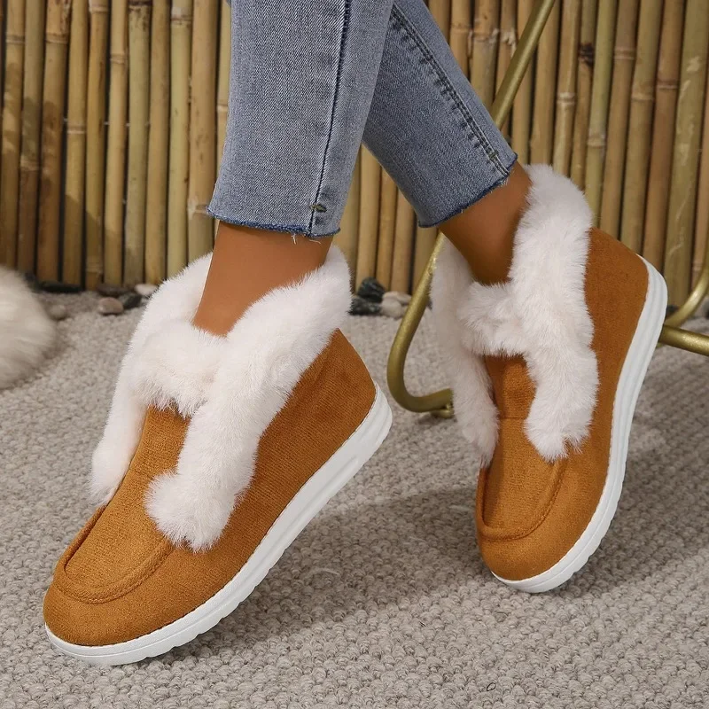 New 2024 Women\'s Ankle Boots Women\'s Winter Warm Plush Snow Boots Suede Leather Shoes Women\'s Comfortable Women\'s Shoes