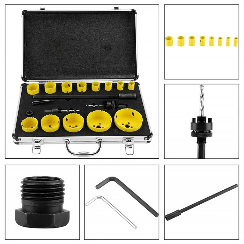 17 pieces/19 pieces set bimetal gypsum board PVC board thin board woodworking hole drill bit M42 pipe downlight hole opener set