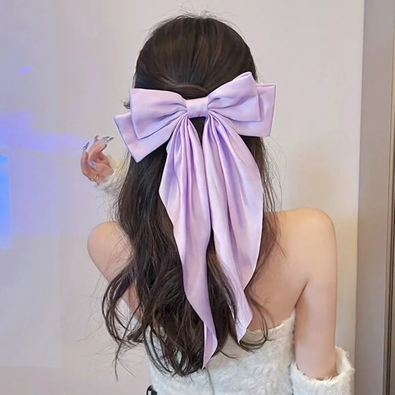 2022 Fashion Large Bow Hairpin Summer Chiffon Big Bowknot Stain Bow Barrettes Women Solid Color Ponytail Clip Hair Accessories