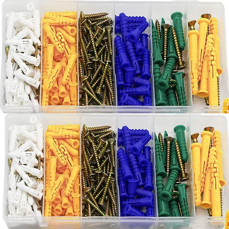 232PCS Plastic Self Drilling Wall Anchors with Screws Kit Wall Plug Anchor Expansion Bolt Pipe Column Ribbed Drywall Screws Set