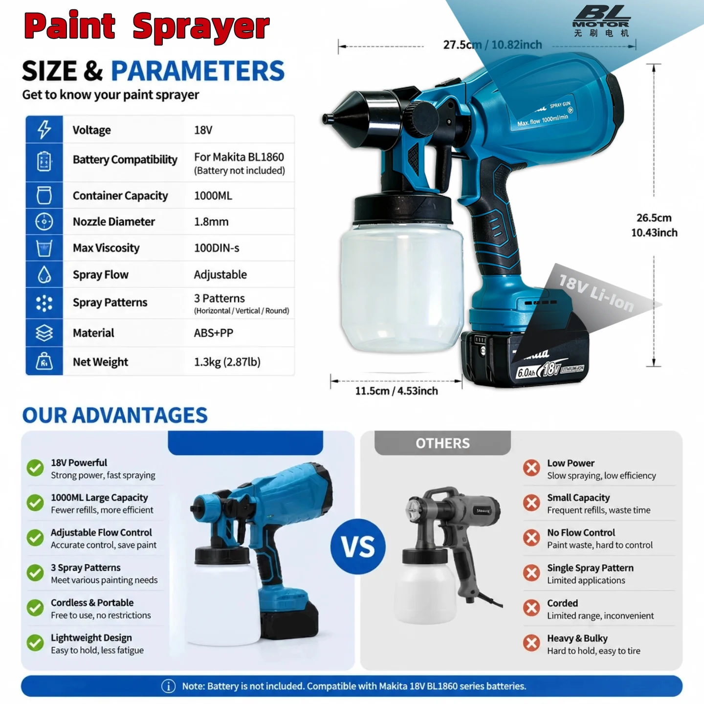 Brushless electric spray gun lightweight paint sprayer evenly sprays home decoration and DIY projects