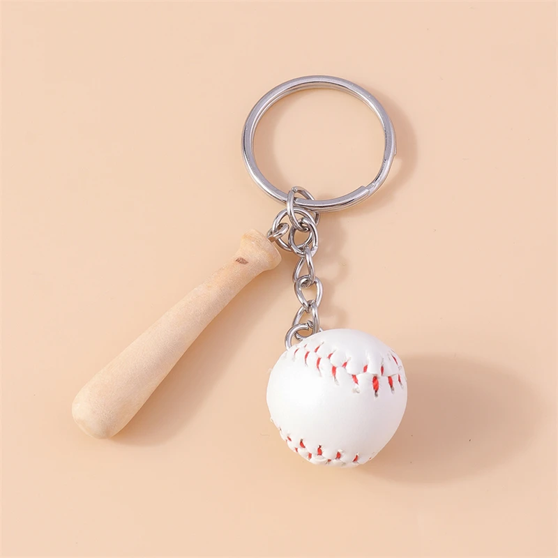 Cute Baseball Wooden Bat Keychains Sport Car Key Chain Souvenir Gifts for Women Men Hanbag Pendants Keyrings DIY Accessories