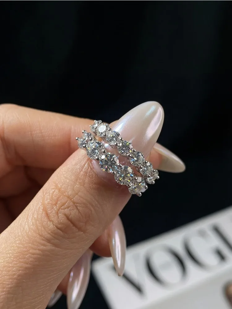 Real Shiny Moissanite Ring 925 Sterling Silver Diamond Eternity Band Engagement Wedding Rings for Women Luxury Quality Jewelry view 2