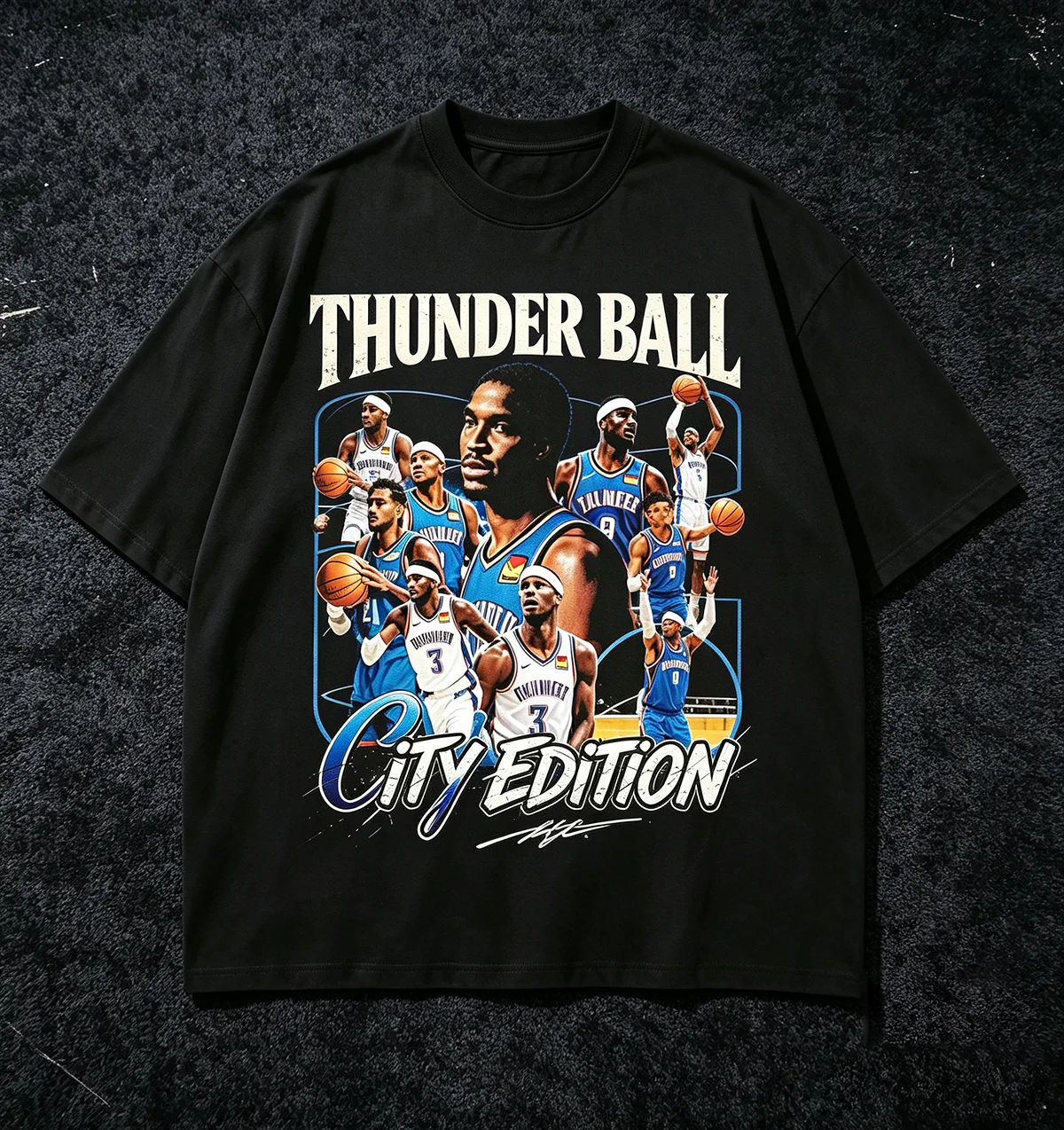 Thunder Ball City Edition Vintage Basketball Graphic T‑Shirt Retro OKC Sports Print Unisex Cotton Streetwear Short Sleeve Tops for Men Basketball Fan Gift