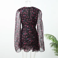 Flora Painted Ruffle Mini Dress Women Elegant Full Sleeve Deep V-neck Slim A-line Dresses 2026 Lady Holiday Street Outwears New - Image 6