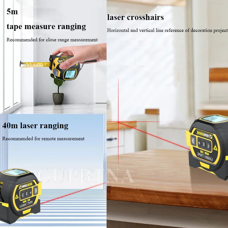 3 In 1 Laser Rangefinder 40M/60M Distance Measurement With Backlit Display Rangefinder Scale Area/Distance With 5M Digital Tape