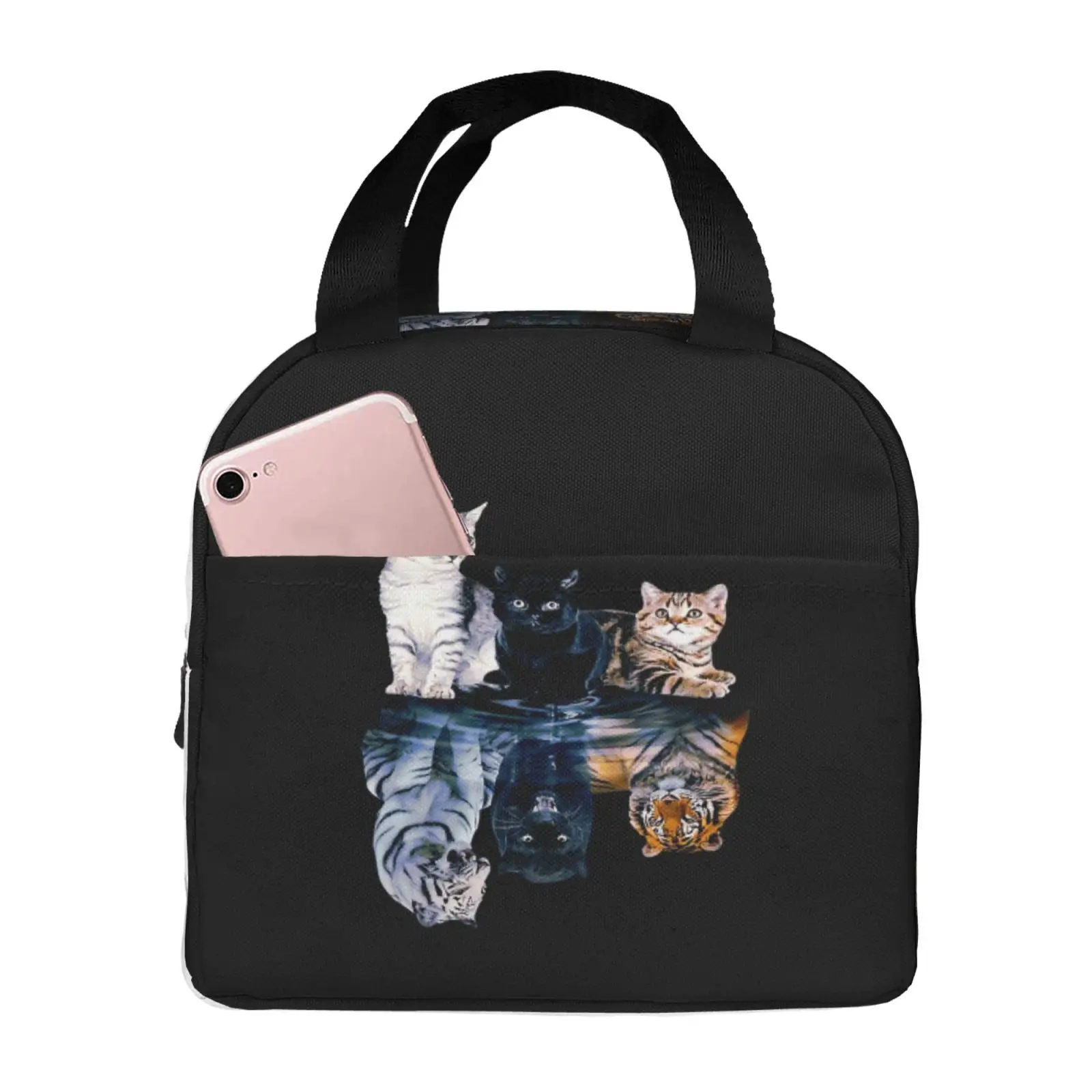 Cats Reflection Mirror Lion Cheetah Tiger Print Lunch Bag Portable Thermal Cooler Insulated Bento Box for Kids Food Tote Bags