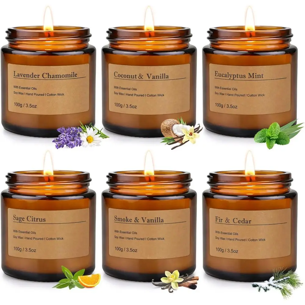

6-Pack 3.5 Oz Aromatherapy Candles Set: Lavender Chamomile & Eucalyptus Mint Scents for Relaxation and Spa