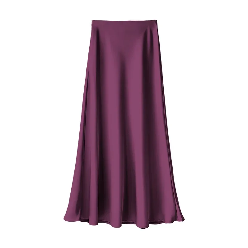 Hot Selling Solid Color Satin Elastic Waistband Women's A-line Skirt Summer and Autumn Women's Slim Fit Skirt New Model