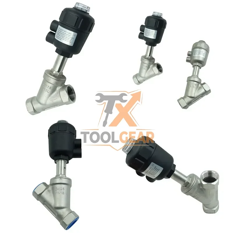 2026China*Factory* DKV Pneumatic Angle Seat Valve Normally Closed DN25 Plastic Actuator Angle Seat Control Valve NPT Thread