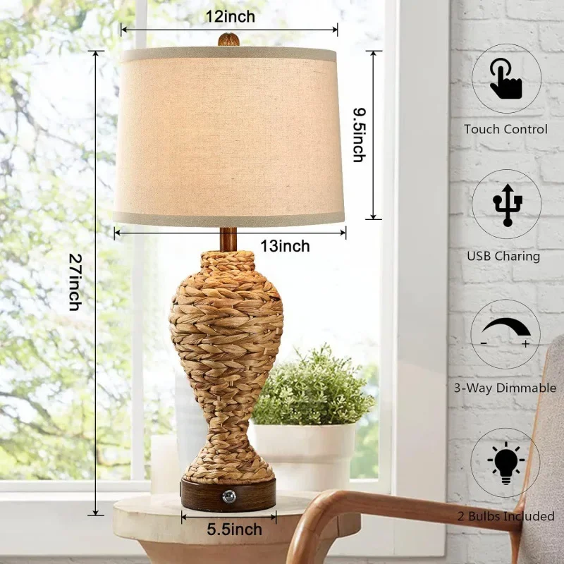 Vintage Woven Table Lamp Creative Fabric Desk Light for Study Room Bedroom Sofa Ambience Lighting Tea Room Decoration