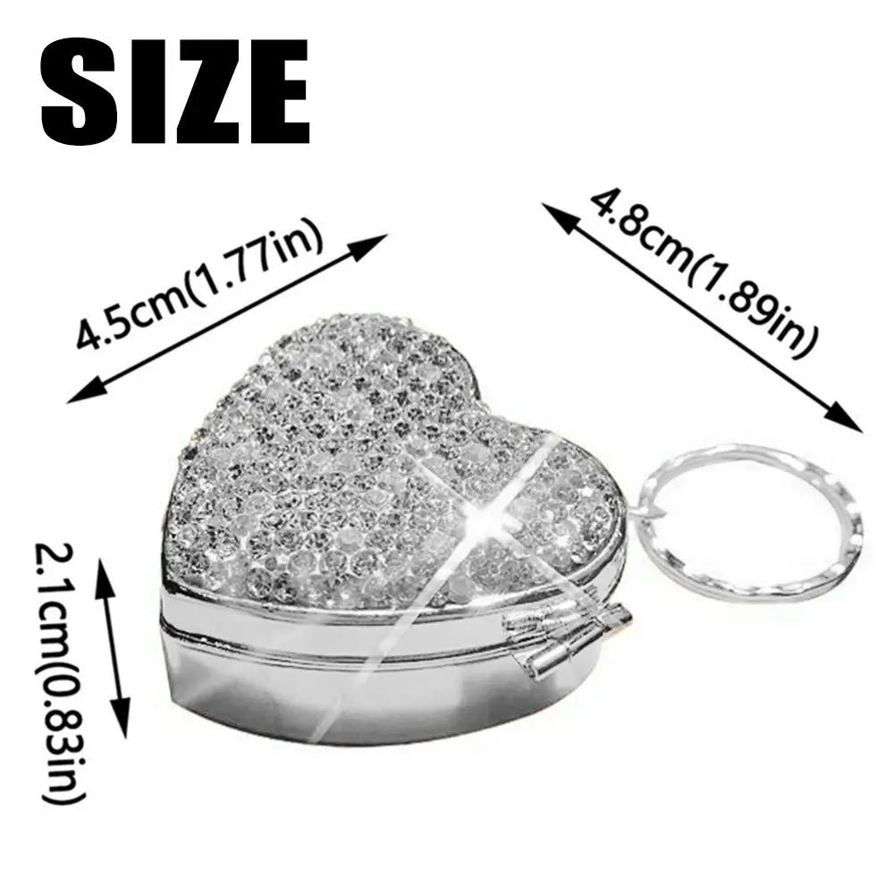 光沢のあるラインストーンミニ金属ピルボックスポータブルケバケバ旅行ピルオーガナイザー 2 グリッドハート形薬収納ボックスホーム
