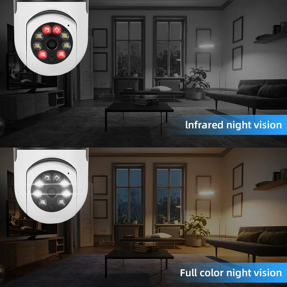 E27 Bulb Wifi Surveillance Camera Wireless Night Vision HD Automatic Human Tracking Security Baby Monitor Zoom Full Color Video