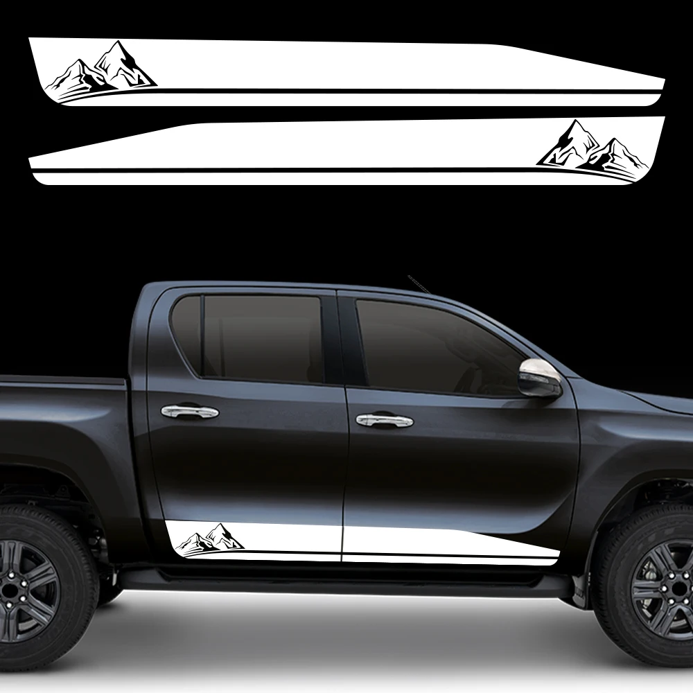 Car Side Door Stripe Sticker for Toyota Hilux Vigo Revo Rocco Double Cab Pickup Mountain Graphic Vinyl Decal 4x4 Off Road Tuning
