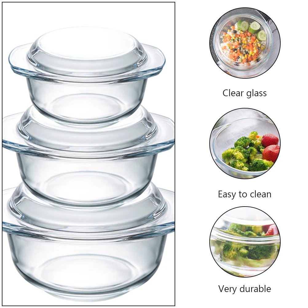 Tempered Glass Bowl Oven Dining Microwave Heating Glassware Heat-resistant with Cover Pot Food Storage