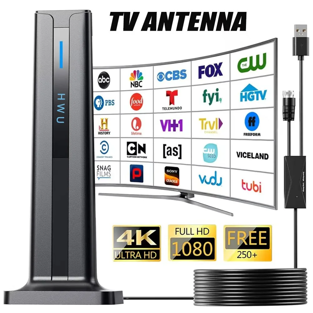 Antena de TV Digital para Interiores Inteligentes, con Base de 3 Metros, 360° ° Antena HDTV 4K de Largo Alcance para Canales Locales de ABC, NBC y FOX