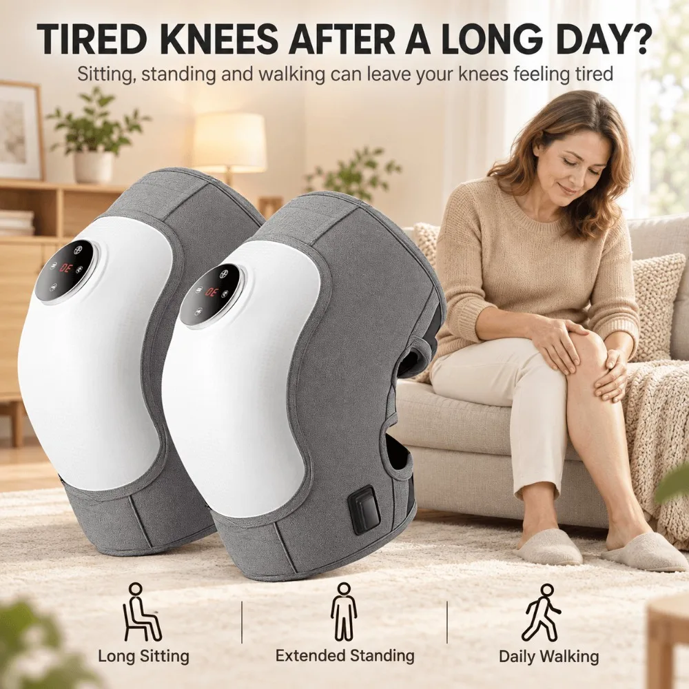 Electric Knee Massager, Heated Vibration Air Compression Massage, Rechargeable 5000mAh, Touch Screen for Home and Office Care