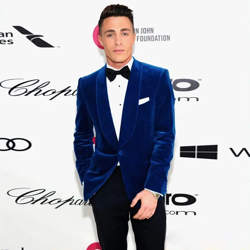 

Royal Blue Velvet Men's Suit Shawl Lapel Blazer Sets For Wedding Celebrity Tuxedos 2 Pieces Jacket And Pants Slim Fit Groom Wear