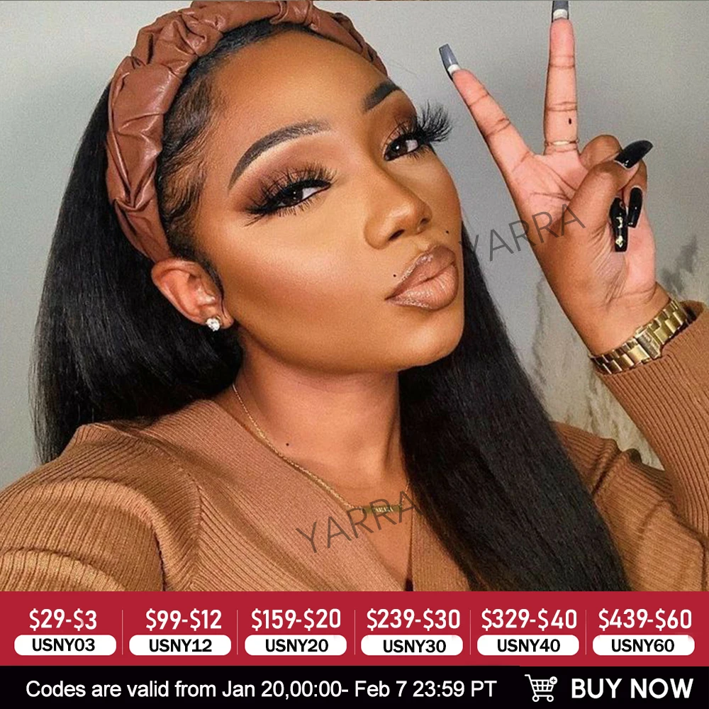 

Плотность 180%, прямой парик с повязкой на голову, парики из натуральных волос, бразильские полные машинные парики из 100% человеческих волос для женщин, шарф, парик Yarra