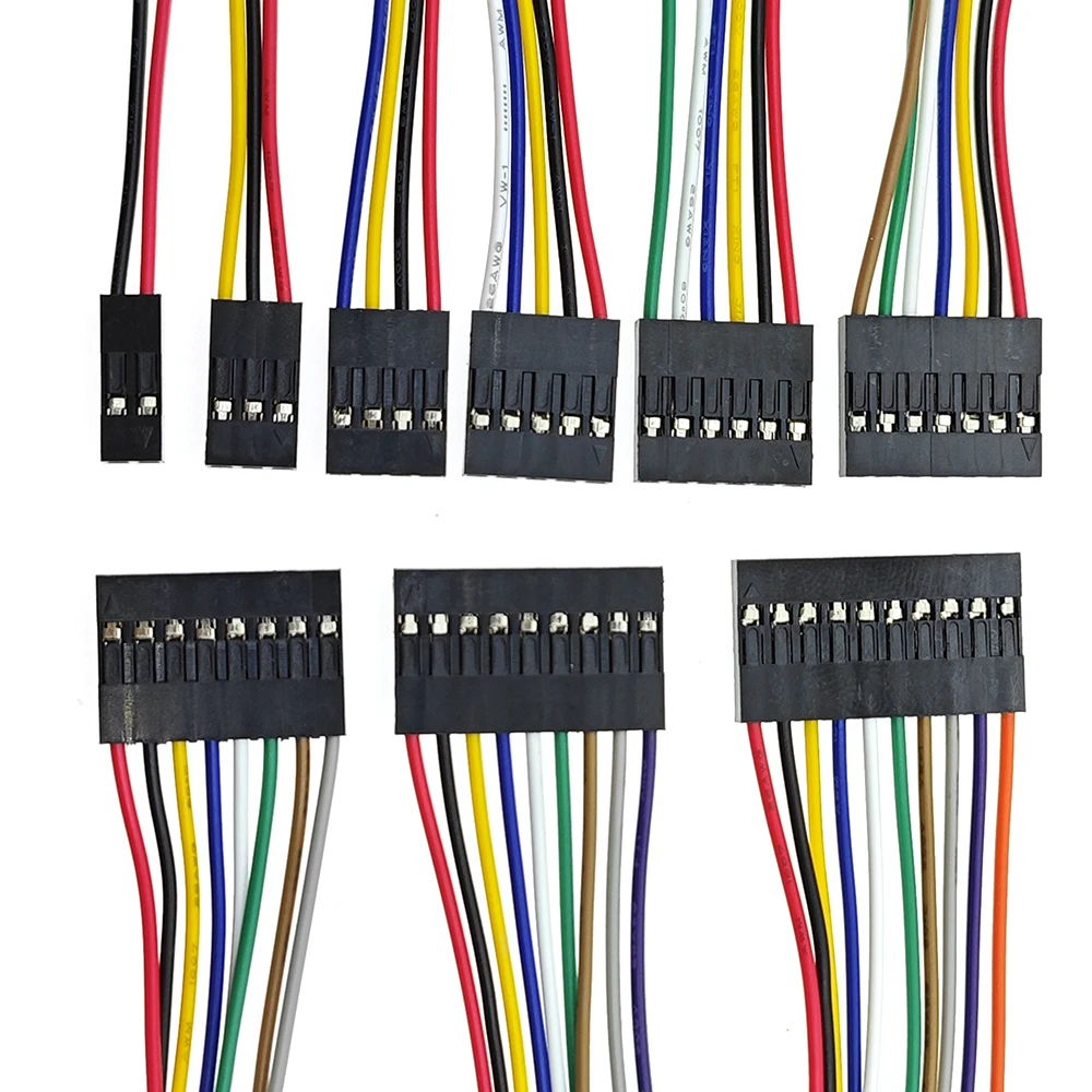 10pcs 2.54mm Line Female Connector Set with Wire Options 10cm/20cm/30cm Single/Dual Jumper Cable for PCB 2/3/4/5/6/7/8/9/10 Pin