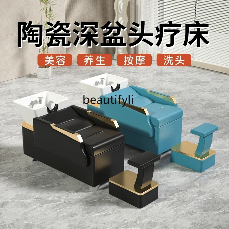 

Yh29 Barber shop beauty half bed ceramic basin shampoo bed integrated flush bed