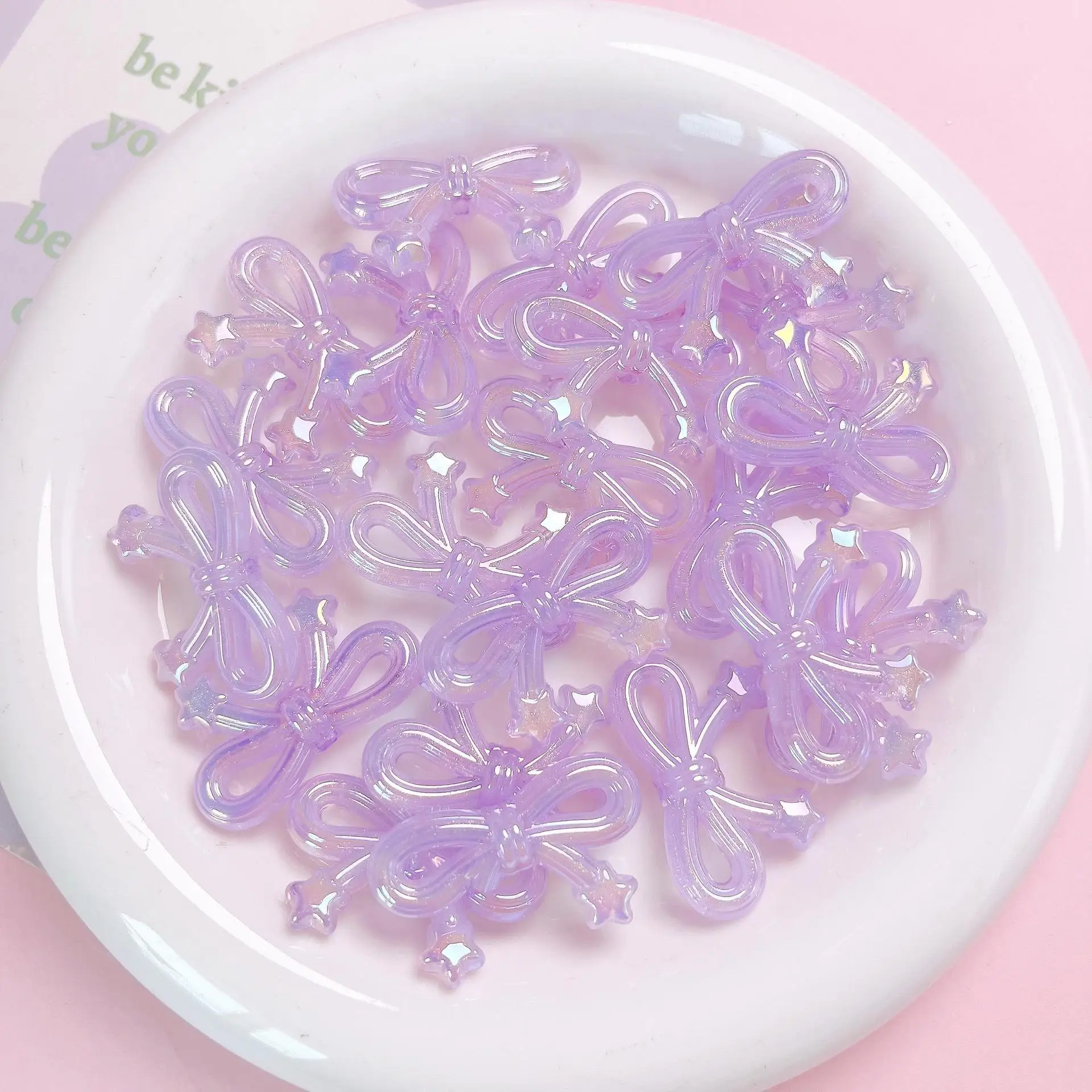 10pcs/lot New Arylic With Holes Gradient Bow Resin Cabochons Scrapbooking DIY Jewelry Phone Case Craft Accessories