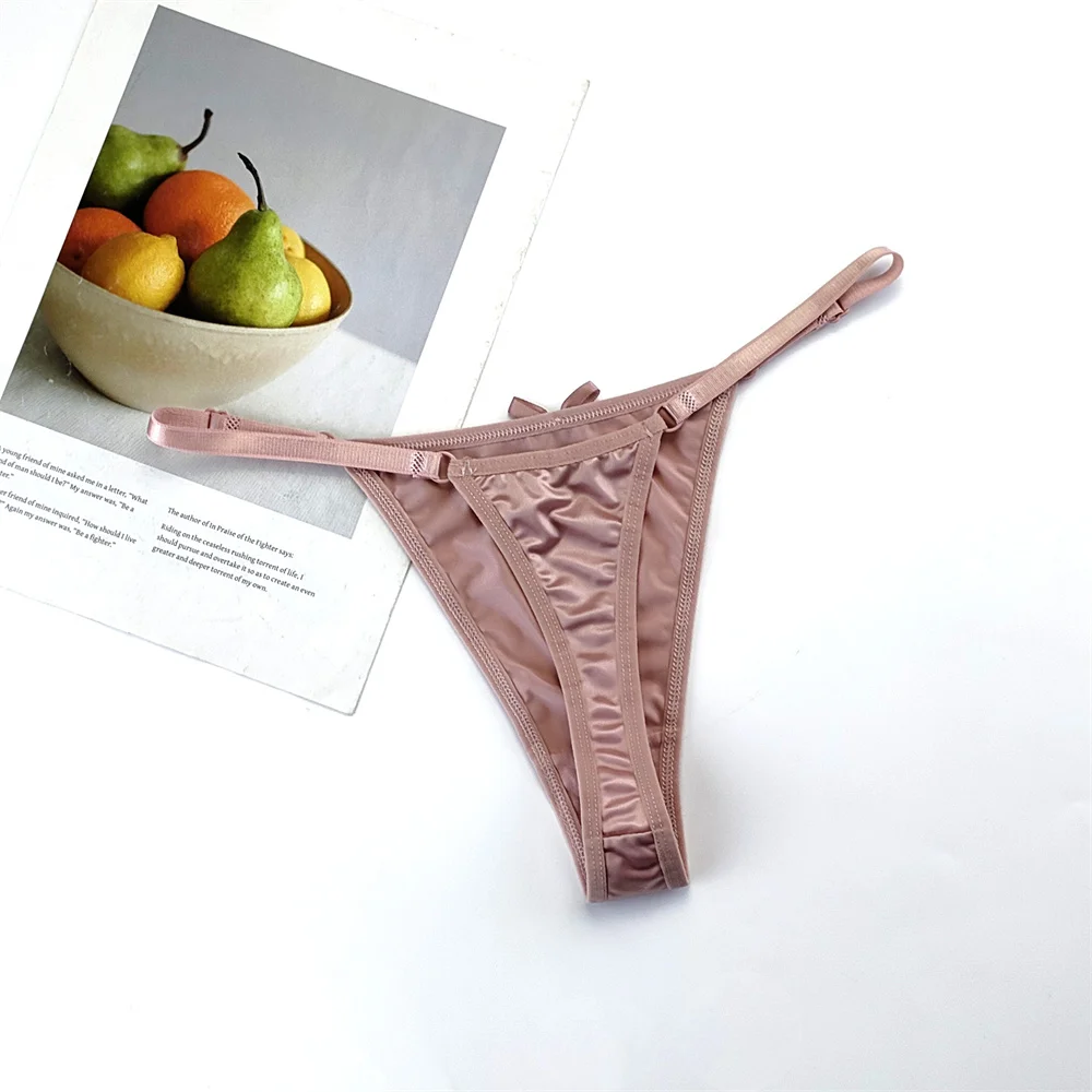 3ks/sada lesklých saténových růžových tanga s nízkým pasem, dámské hladké hedvábné tangá, sexy, plus size kalhotky - náhled 4